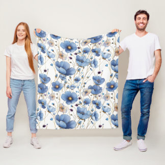 Mooie lichtblauwe bloem fleece deken