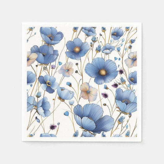 Mooie lichtblauwe bloemen servet (Voorkant)