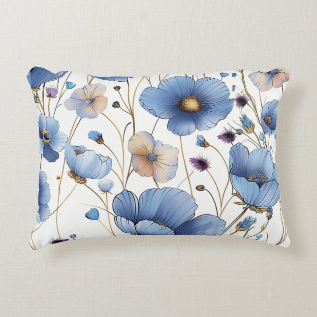 Mooie lichtblauwe wilde bloem accent kussen (Voorkant)