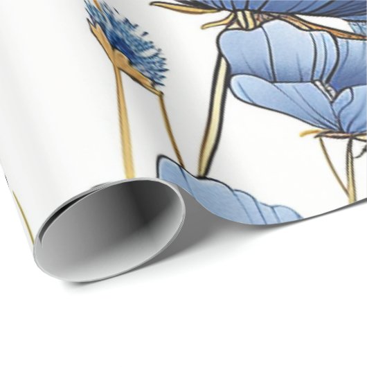 Mooie lichtblauwe wilde bloem cadeaupapier (Rol Hoek)