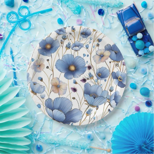 Mooie lichtblauwe wilde bloem papieren bordje (Feest)