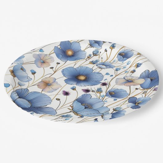 Mooie lichtblauwe wilde bloem papieren bordje (Gekanteld)