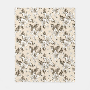 Mooie lichtbruine bloempatroon fleece deken