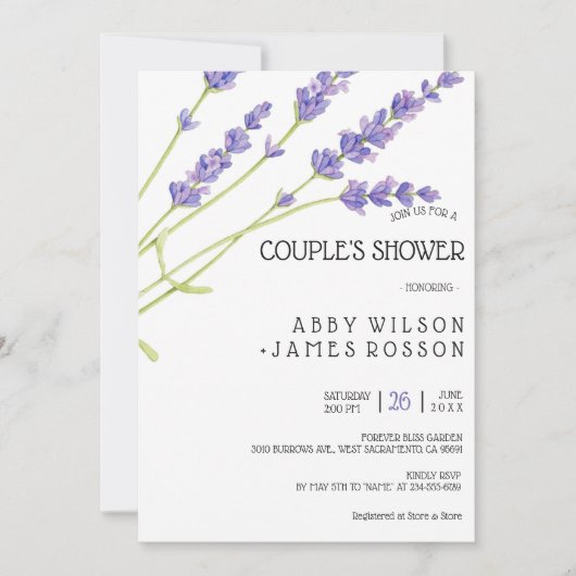 Mooie lichte Paarse Lavendel Trouwdouche Uitnodige Kaart (Voorkant)