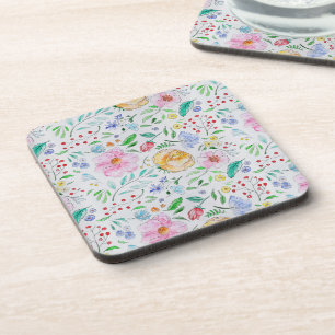 Mooie lichte waterverf bloemen en knoppen patroon bier onderzetter