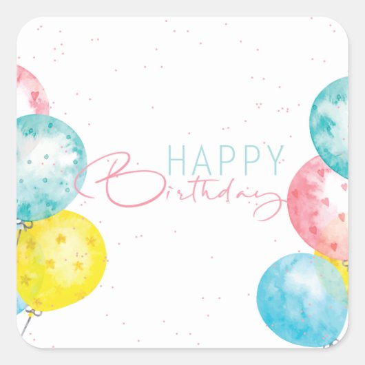 Mooie lichte waterverf Happy Birthday Vierkante Sticker (Voorkant)