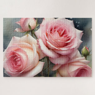 Mooie lichtroze rozen tuin aquarel schilderij legpuzzel