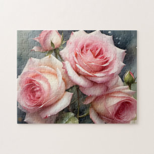 Mooie lichtroze rozen tuin aquarelschildering legpuzzel