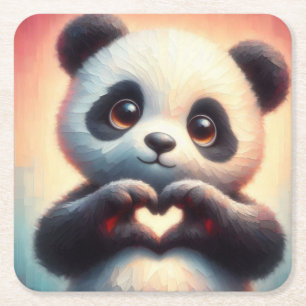 Mooie liefde hart panda vierkante kartonnen onderzetter