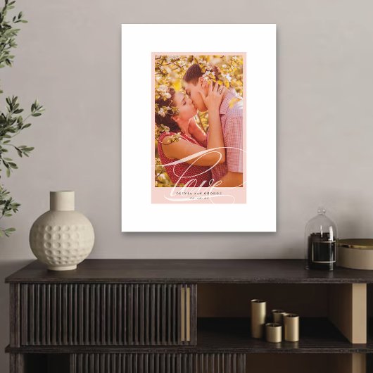 Mooie Liefde Script Roze Rand Trouw Foto Canvas Afdruk