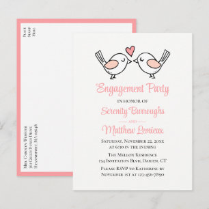 Mooie Liefdesvogels Roze Liefdesvogels Verloving F Uitnodiging Briefkaart