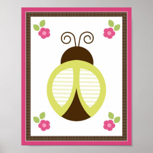 Mooie Lieveheersbeestje en Bloemen Kinderkamer Kun Poster