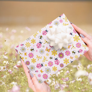 Mooie Lieveheersbeestje Roze Meisje Baby Shower Inpakpapier Vel