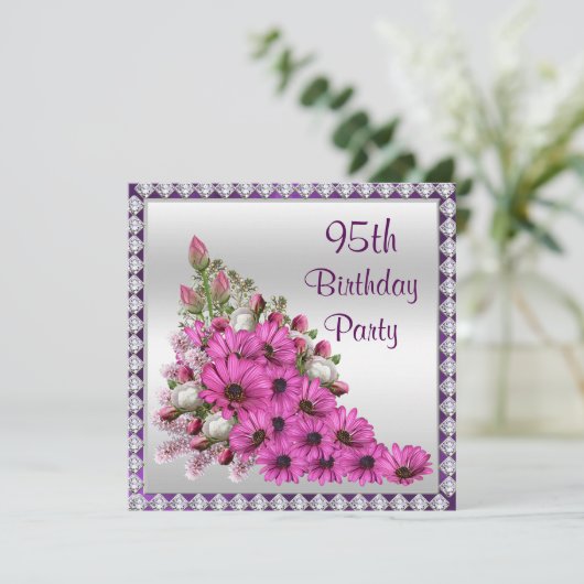 Mooie Lila Bouquet & Diamonds 95th Birthday Kaart (Staand voorkant)