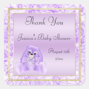 Mooie Lila Konijn Bedankt Baby Shower Vierkante Sticker