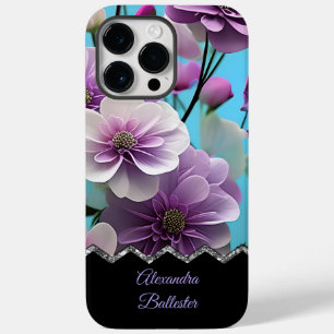 Mooie lila paarse roze bloemen blauw Case-Mate iPhone 14 pro max hoesje