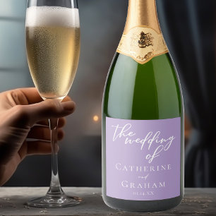 Mooie Lila Paarse witte gepersonaliseerde bruiloft Sparkling Wijnetiket