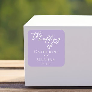 Mooie Lila Paarse witte typografie bruiloft Vierkante Sticker