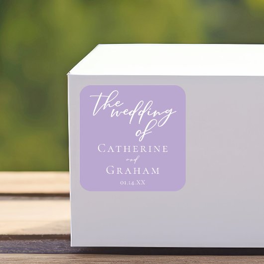 Mooie Lila Paarse witte typografie bruiloft Vierkante Sticker