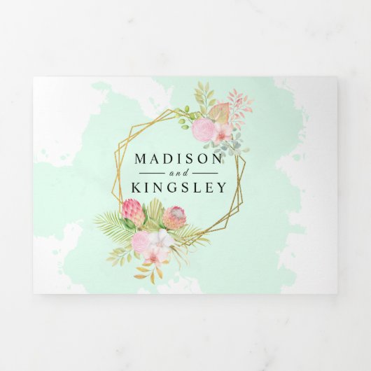 Mooie Lime Green 💚Elegante Boho bruiloft Drieluik Uitnodiging (Cover)