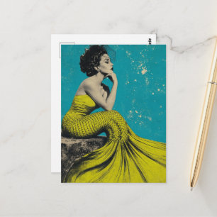 Mooie Lime Retro Zeemeermin Briefkaart