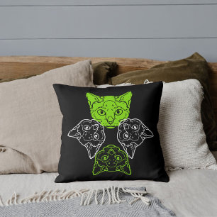 Mooie Lime Witte Katten Kop Dierenliefhebber Zwart Kussen
