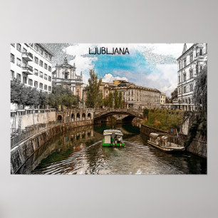 Mooie  Ljubljana Slovenië Panorama Uitzicht Poster