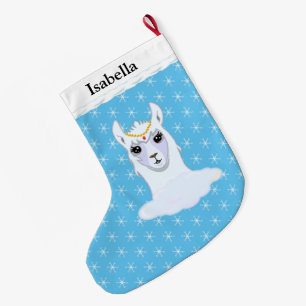 Mooie Llama en Snowflakes op Turquoise Grote Kerstsok