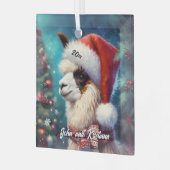 Mooie Llama in een kerstmuts Glas Ornament (Voorkant links)