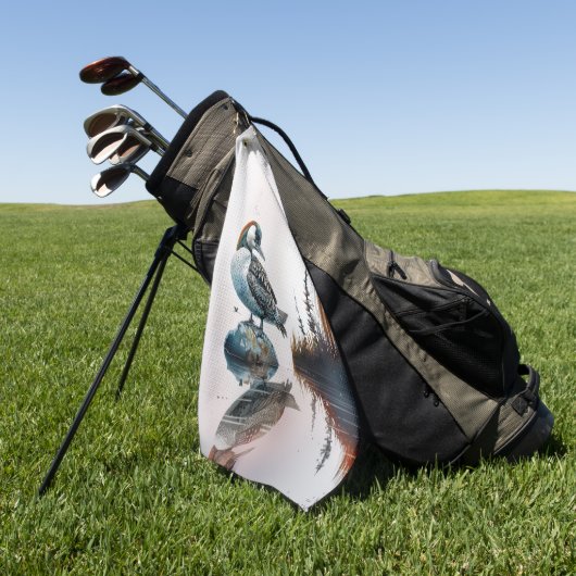 Mooie Loon op een rots in waterverf Golfhanddoek (Groen)