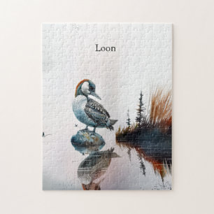 Mooie Loon op een rots in waterverf Legpuzzel