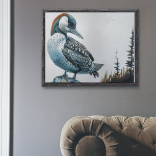 Mooie Loon op een rots in waterverf Poster
