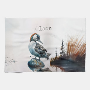Mooie Loon op een rots in waterverf Theedoek