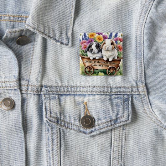 Mooie Lop Bunny Rabbit Vierkante Button 5,1 Cm (In situ)