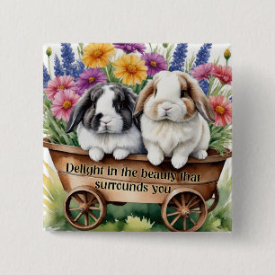 Mooie Lop Bunny Rabbit Vierkante Button 5,1 Cm