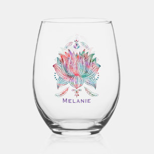 Mooie Lotus Bloem Boho Art gepersonaliseerd Wijnglas Zonder Voet