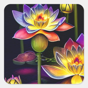 Mooie Lotus Flowers bij nacht Vierkante Sticker