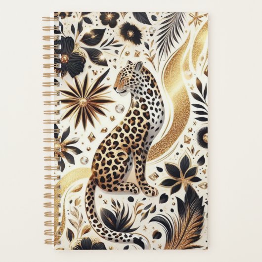 Mooie luipaard en gouden glitter planner (Voorkant)