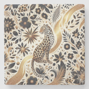 Mooie luipaard en gouden glitter stenen onderzetter