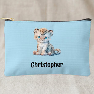 Mooie luipaardjongen krijgt een naam blauw zwart etui
