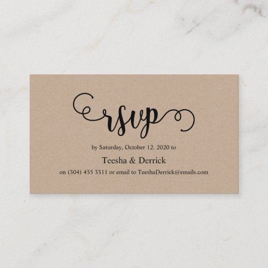 Mooie luxe zwarte kraft, bruiloft RSVP Informatiekaartje (Voorkant)