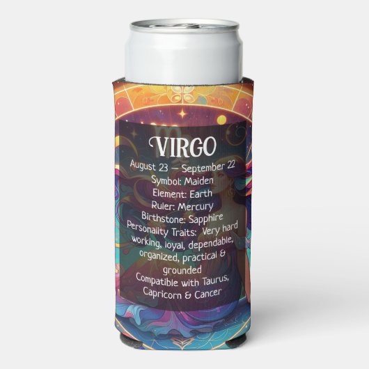 Mooie Maagd Vrouw met Horoscoop Info op Terug (Seltzer Achterkant)
