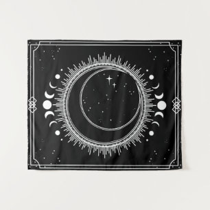 Mooie maan en zon met sterren Zwart en Wit Wandkleed