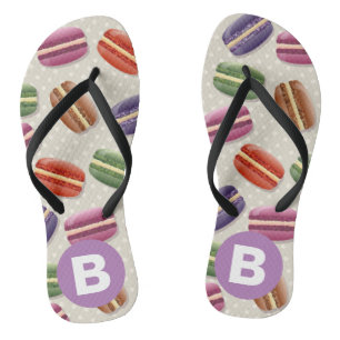 Mooie Macaroon Patroon Stippen Paarse Monogram Teenslippers
