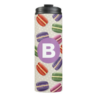Mooie Macaroon Patroon Stippen Paarse Monogram Thermosbeker