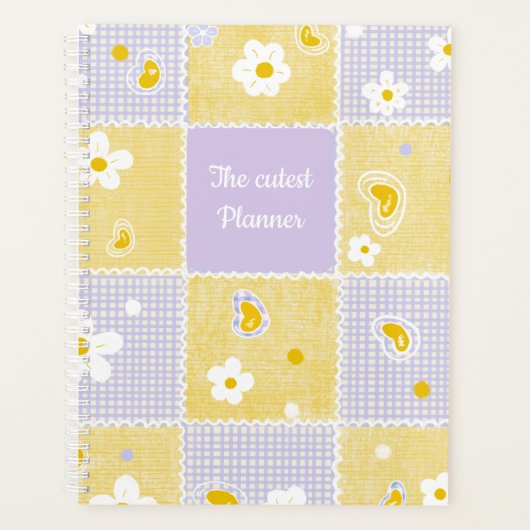 Mooie Madelief Patchwork Esthetische Gingham Perso Planner (Voorkant)