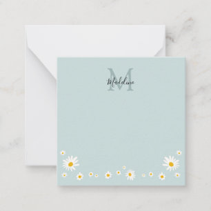 Mooie Madeliefjes Bloem Moderne Teal Monogram Vier Notitiekaartje