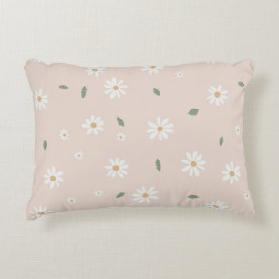 Mooie Madeliefjes Bloemen Bloesems & Groene Blader Accent Kussen