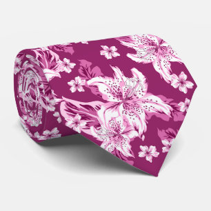 Mooie magenta bloempatroon stropdas