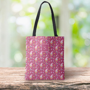 mooie magenta konijntje tuin patroon Monogram Draagtas
